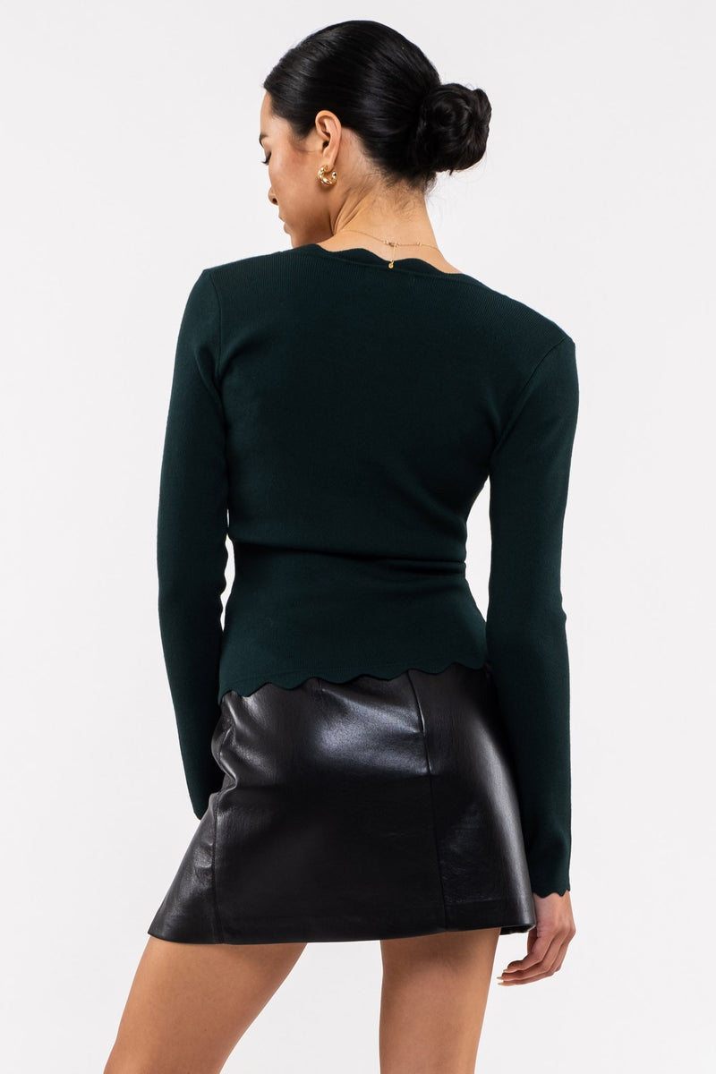 Scallop Detail Button Front Cardigan (Black)