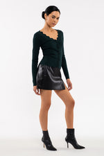 Scallop Detail Button Front Cardigan (Hunter Green)