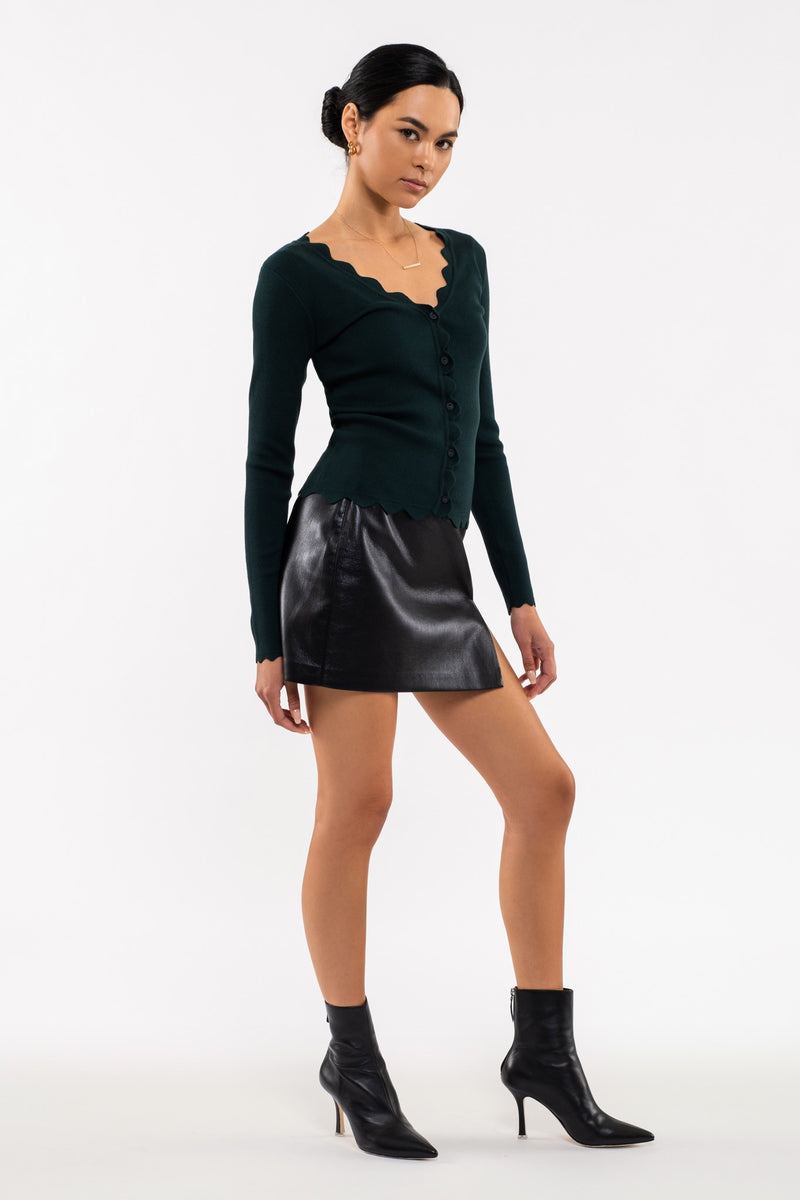 Scallop Detail Button Front Cardigan (Hunter Green)