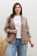 Zip Front Lightweight Hooded Jacket (Plus Size - Mocha)