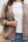 Zip Front Lightweight Hooded Jacket (Plus Size - Mocha)