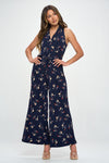 Sleeveless Knit Floral Print Jumpsuit