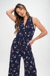 Sleeveless Knit Floral Print Jumpsuit