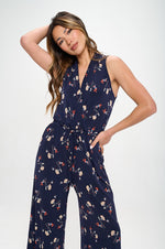 Sleeveless Knit Floral Print Jumpsuit