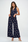 Sleeveless Knit Floral Print Jumpsuit