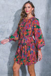Fall Print Pleated Dress