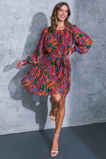 Fall Print Pleated Dress