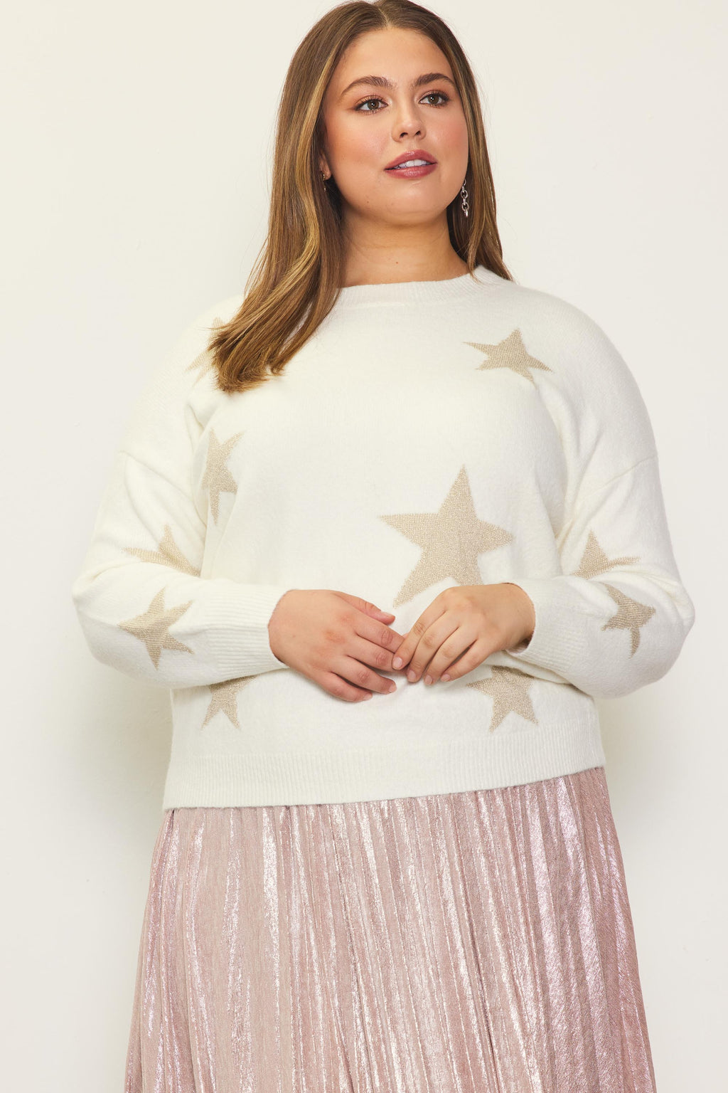 Lurex Star Pattern Pullover Sweater (Plus Size)