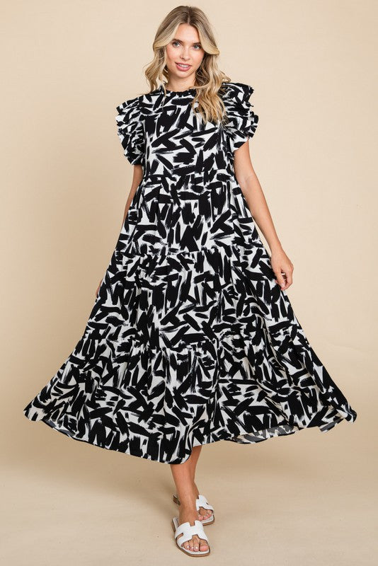 Black & White Frill Sleeve Dress