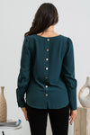 Button Back Long Sleeve Blouse (Hunter Green)
