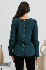 Button Back Long Sleeve Blouse (Hunter Green)