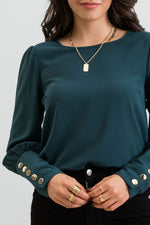 Button Back Long Sleeve Blouse (Hunter Green)