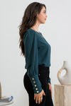 Button Back Long Sleeve Blouse (Hunter Green)