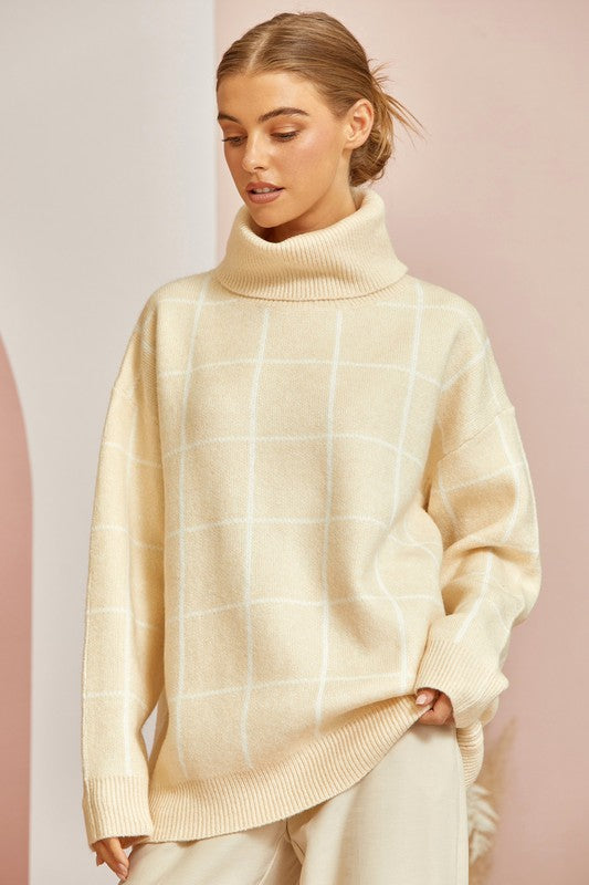 Cowl Neck Checkered Sweater (Plus Size)