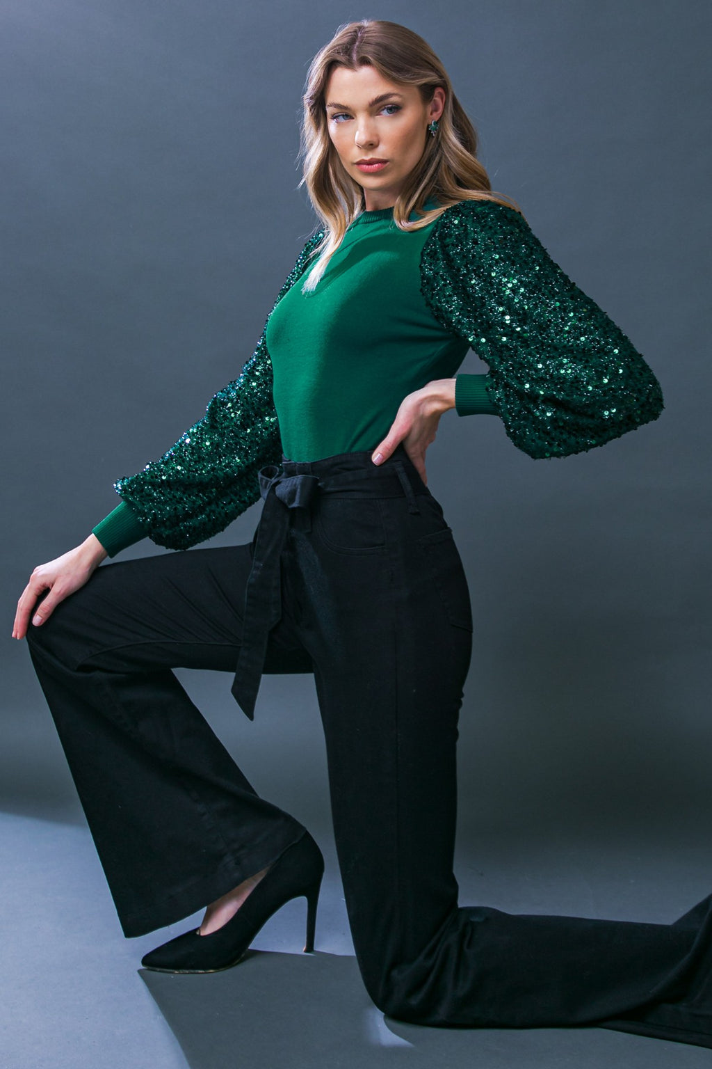 Sequin Puff Sleeve Sweater
