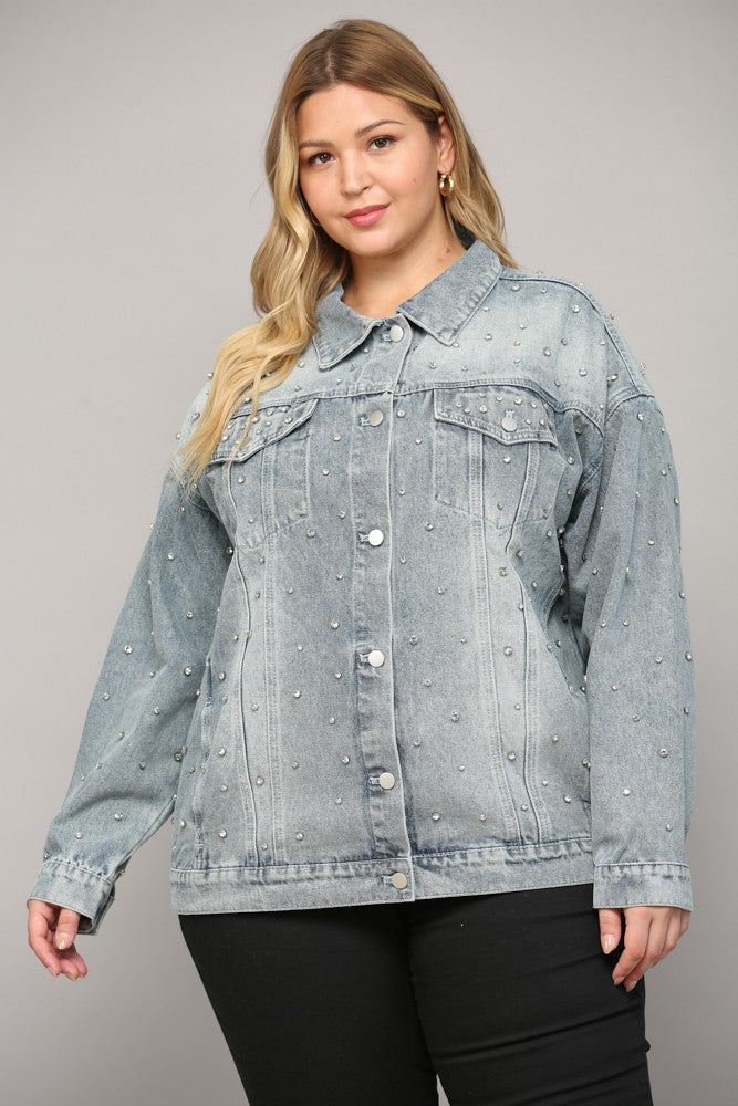ALICIA'S PICK* || Rhinestone Embellished Denim Jacket (Plus Size