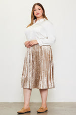 Velvet Pleated Midi Skirt (Plus Size - Champagne)