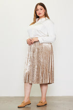Velvet Pleated Midi Skirt (Plus Size - Champagne)