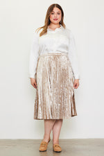 Velvet Pleated Midi Skirt (Plus Size - Champagne)