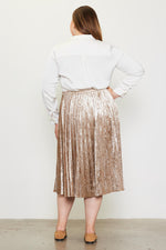 Velvet Pleated Midi Skirt (Plus Size - Champagne)