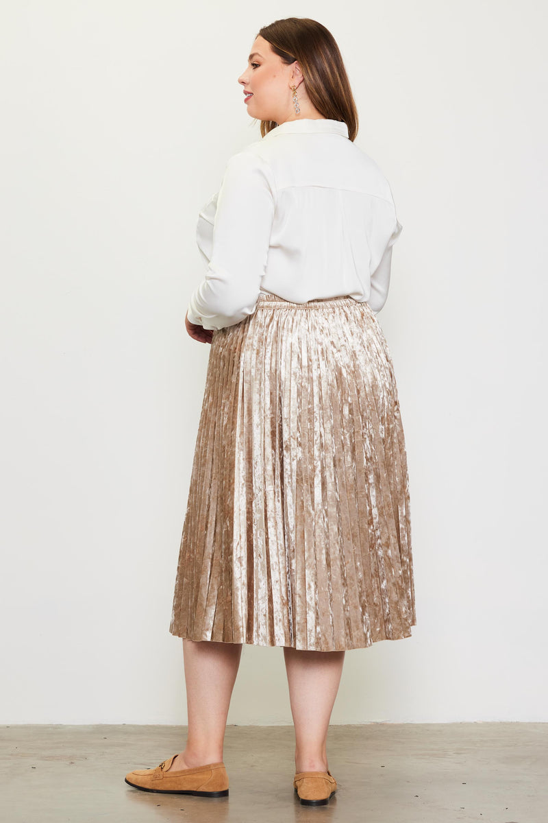 Velvet Pleated Midi Skirt (Plus Size - Champagne)