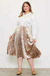 Velvet Pleated Midi Skirt (Plus Size - Champagne)