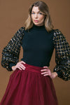 Sequin Sleeve Mock Neck Sweater