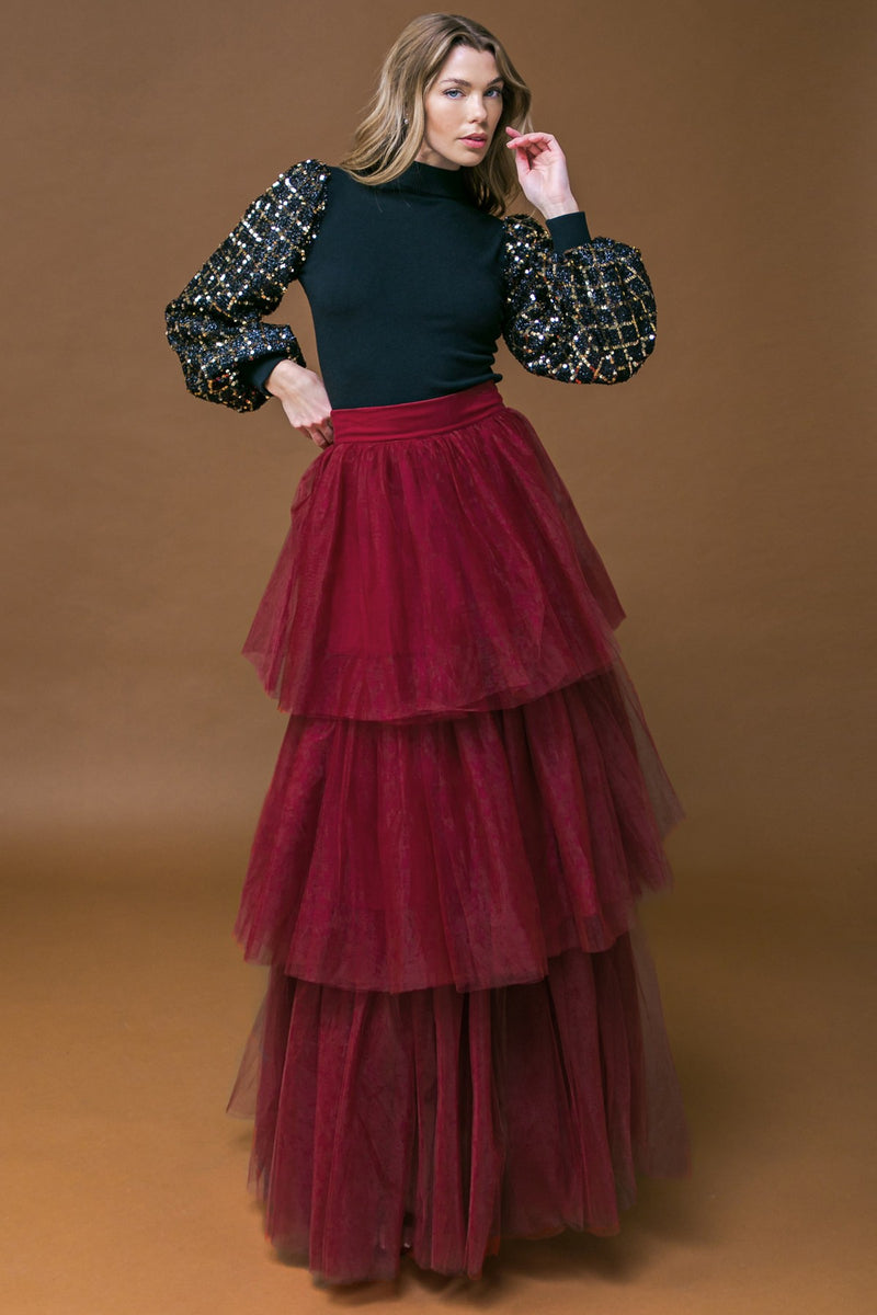Sequin Sleeve Mock Neck Sweater