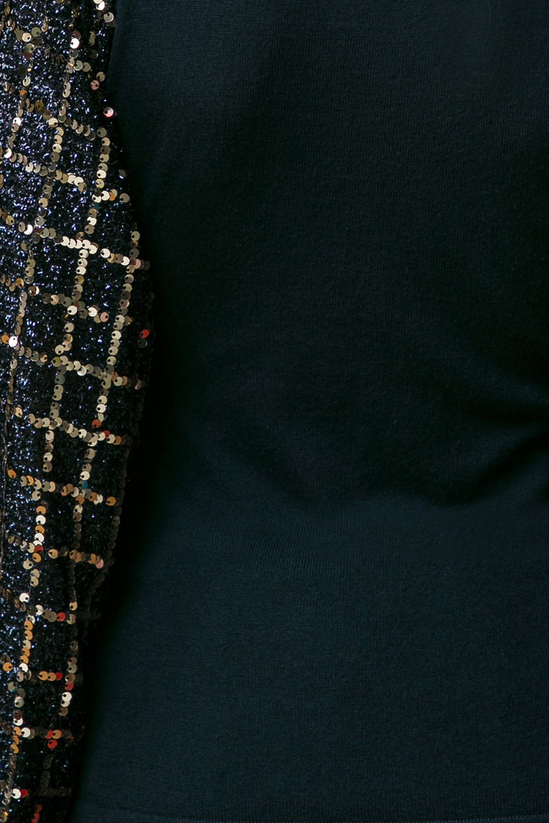 Sequin Sleeve Mock Neck Sweater