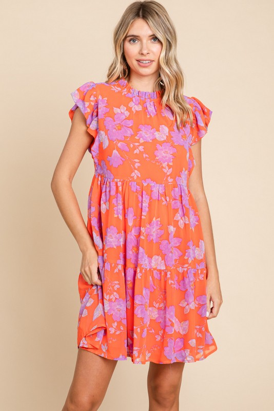 Floral Cap Sleeve Tiered Dress Orange In Pursuit Mobile Boutique Apparel Accessories Gifts Saint John New Brunswick