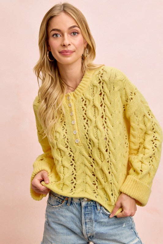 Sunshine Yellow Cable Knit Sweater
