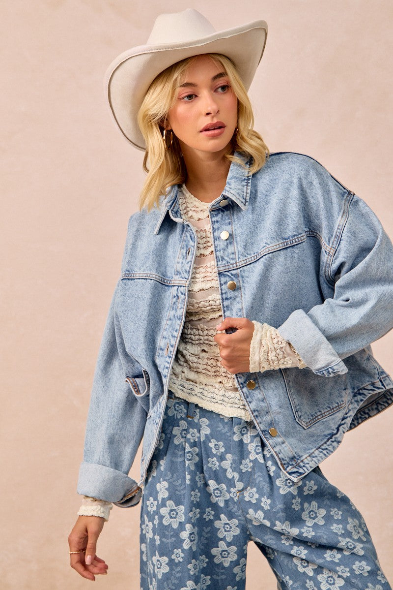 Washed Denim Jacket w/ Back Pleat