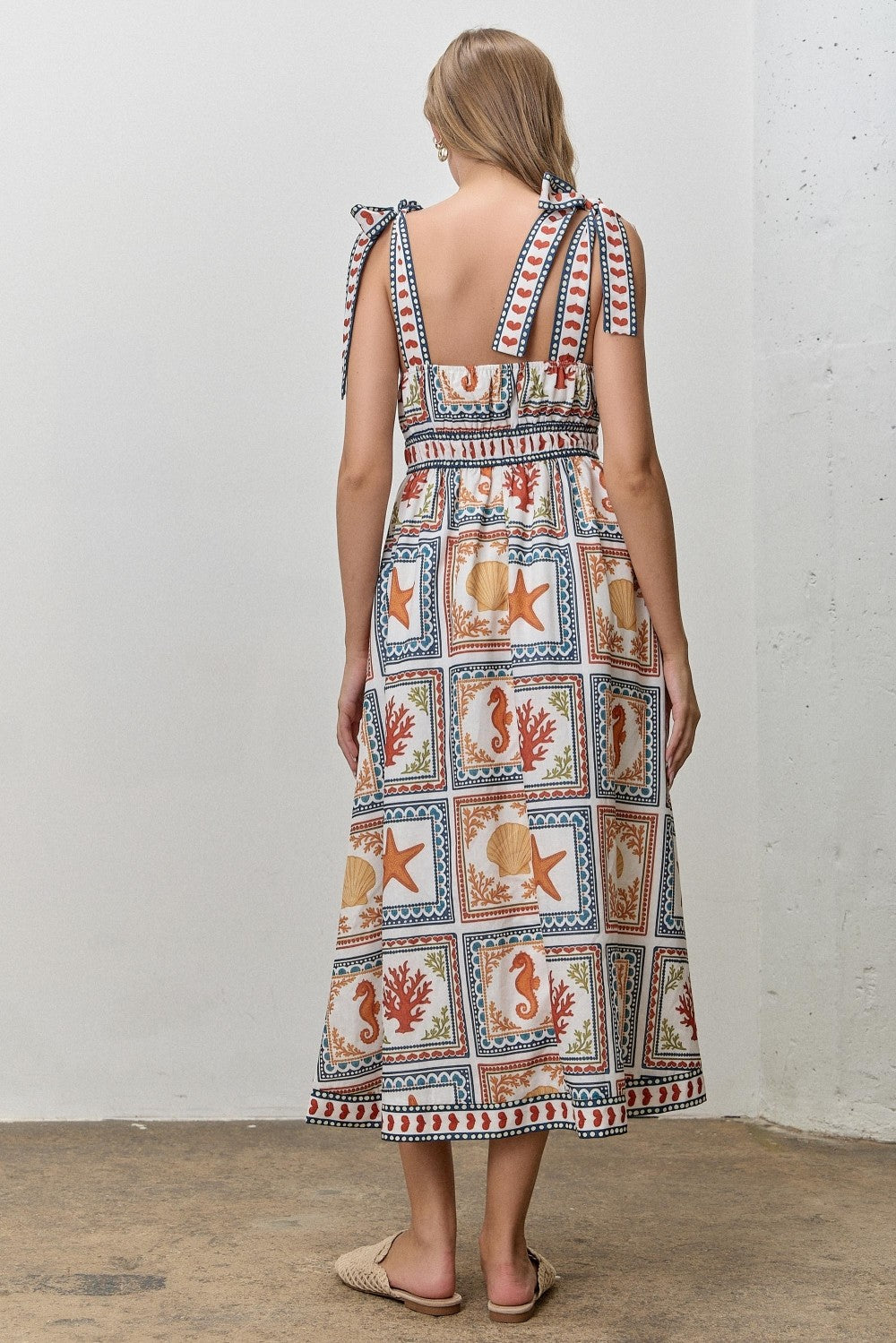 Tie Strap Beach Theme Printed Maxi Dress (1X - 3X)