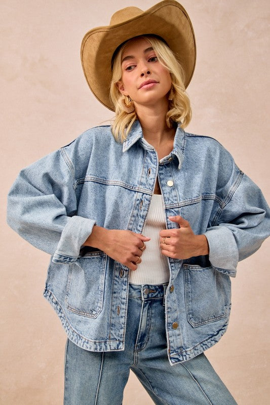 Washed Denim Jacket w/ Back Pleat