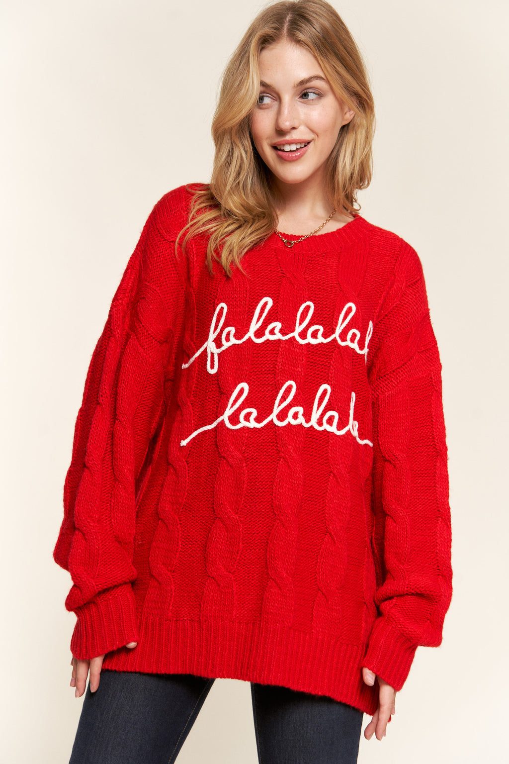 "Fa la la la la" Embroidery Holiday Sweater