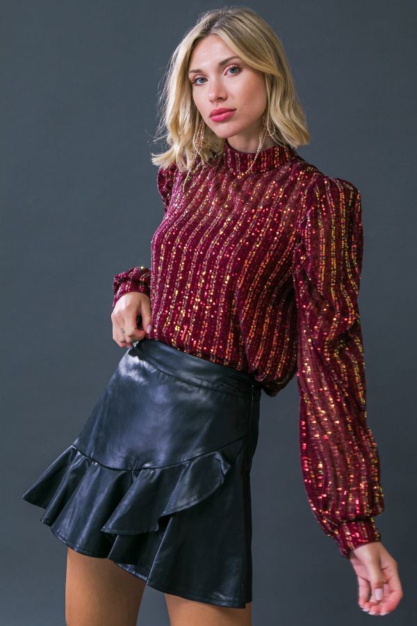 High Neck Sequin Top