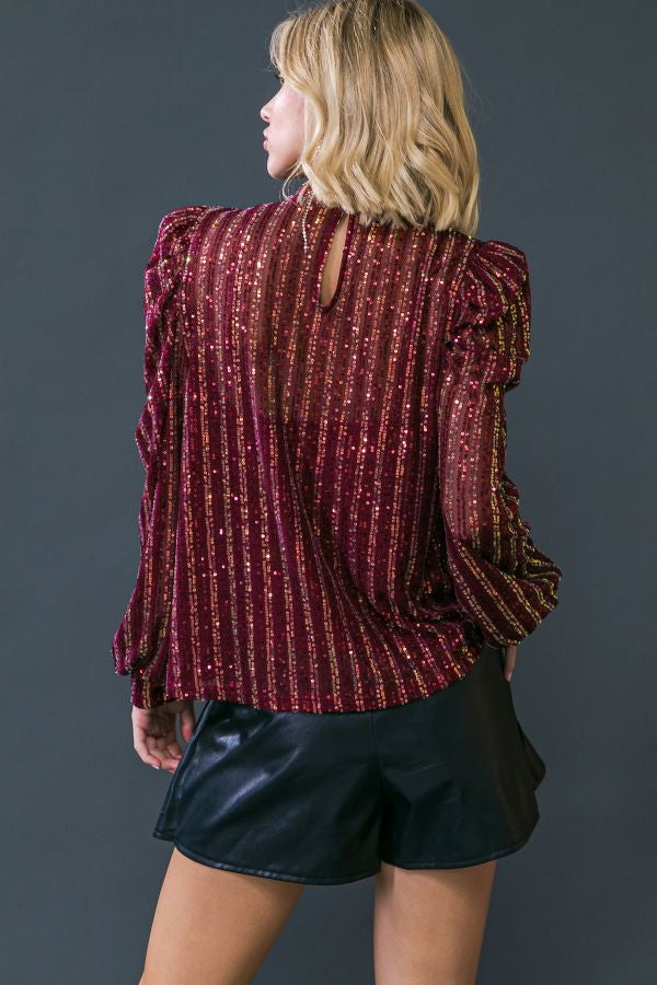 High Neck Sequin Top