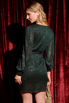 Surplice Belted Sequin Mini Dress