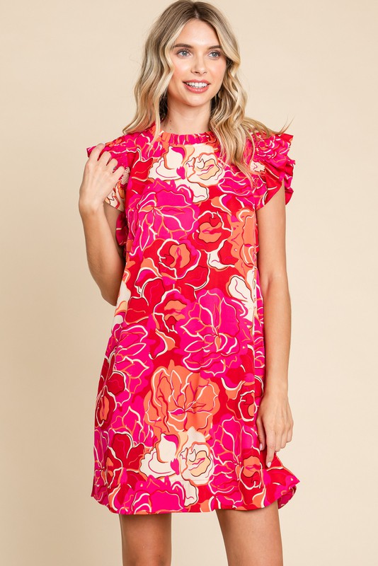 Bold Floral Print Shift Dress