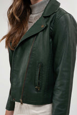Faux Leather Motorcycle Jacket (Hunter Green)