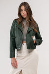 Faux Leather Motorcycle Jacket (Hunter Green)