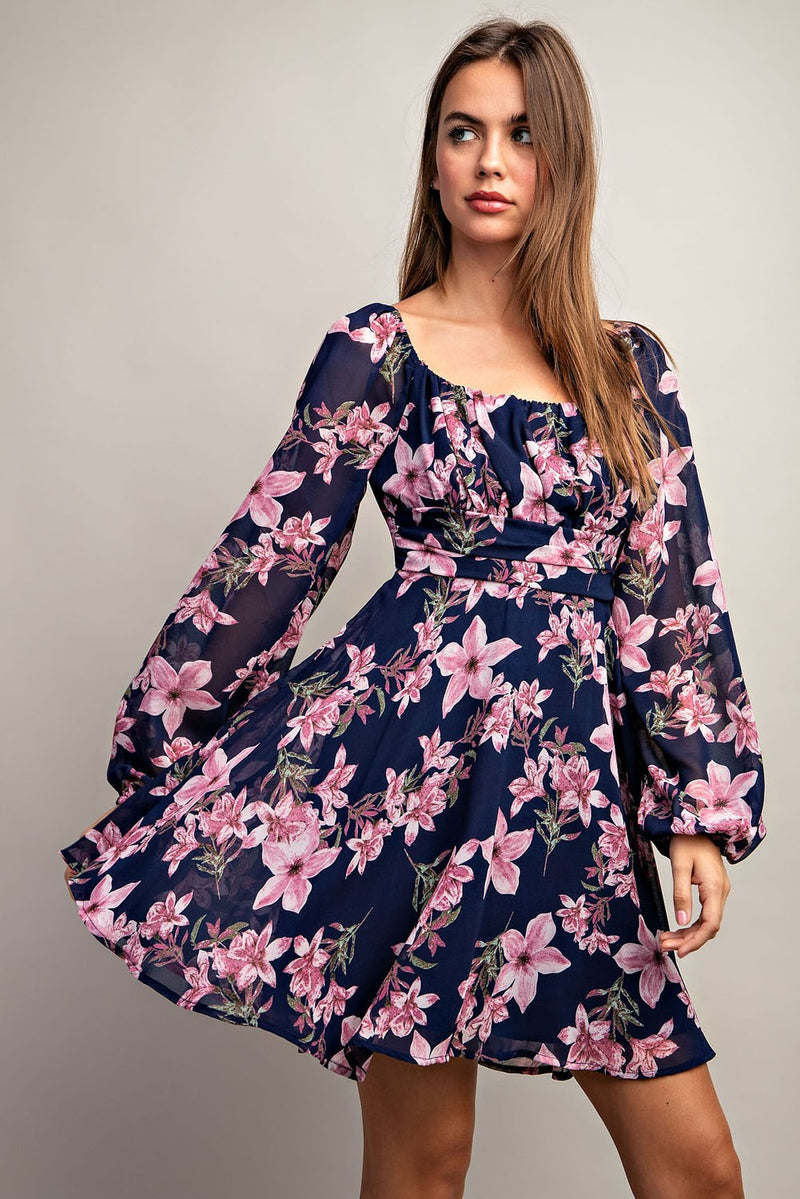 Open Back Floral Print Mini Dress