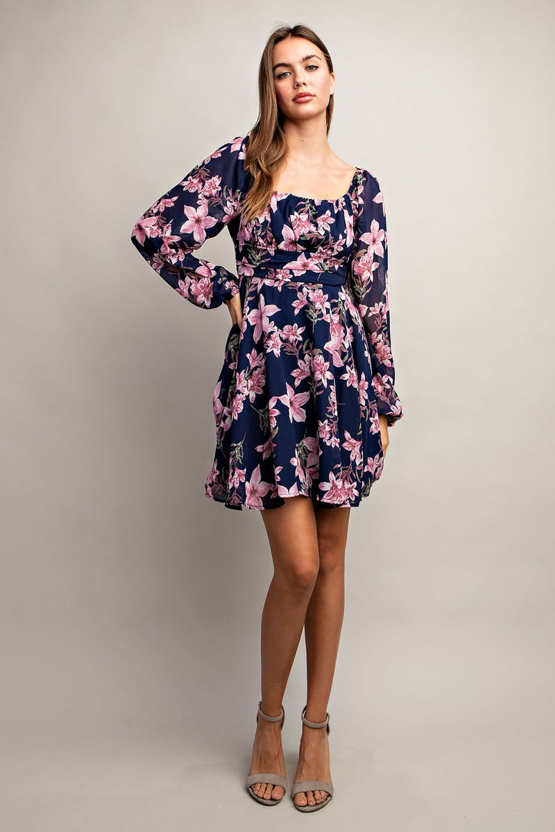 Open Back Floral Print Mini Dress