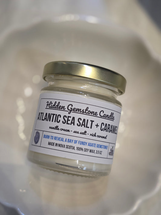*Canadian Brand* | "Atlantic Sea Salt + Caramel" Hidden Gemstone 3.5oz Soy Candle