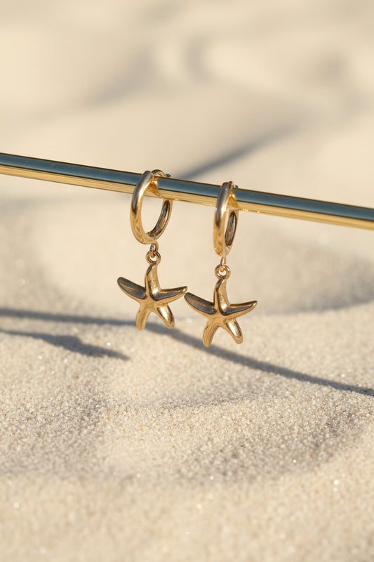 Stainless Steel Gold Huggie Earring with Starfish
