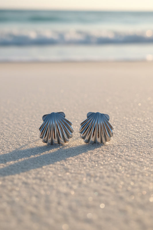 Stainless Steel Medium Seashell Studs (Silver)