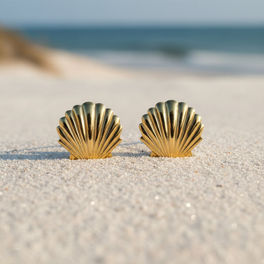 Stainless Steel Medium Seashell Studs (Gold)