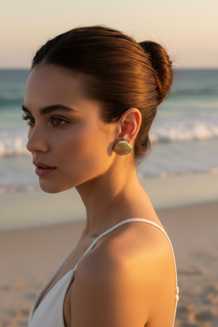 Stainless Steel Large Seashell Studs (Two Tone / Gold & Silver)