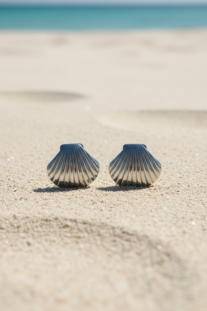 Stainless Steel Large Seashell Studs (Silver)