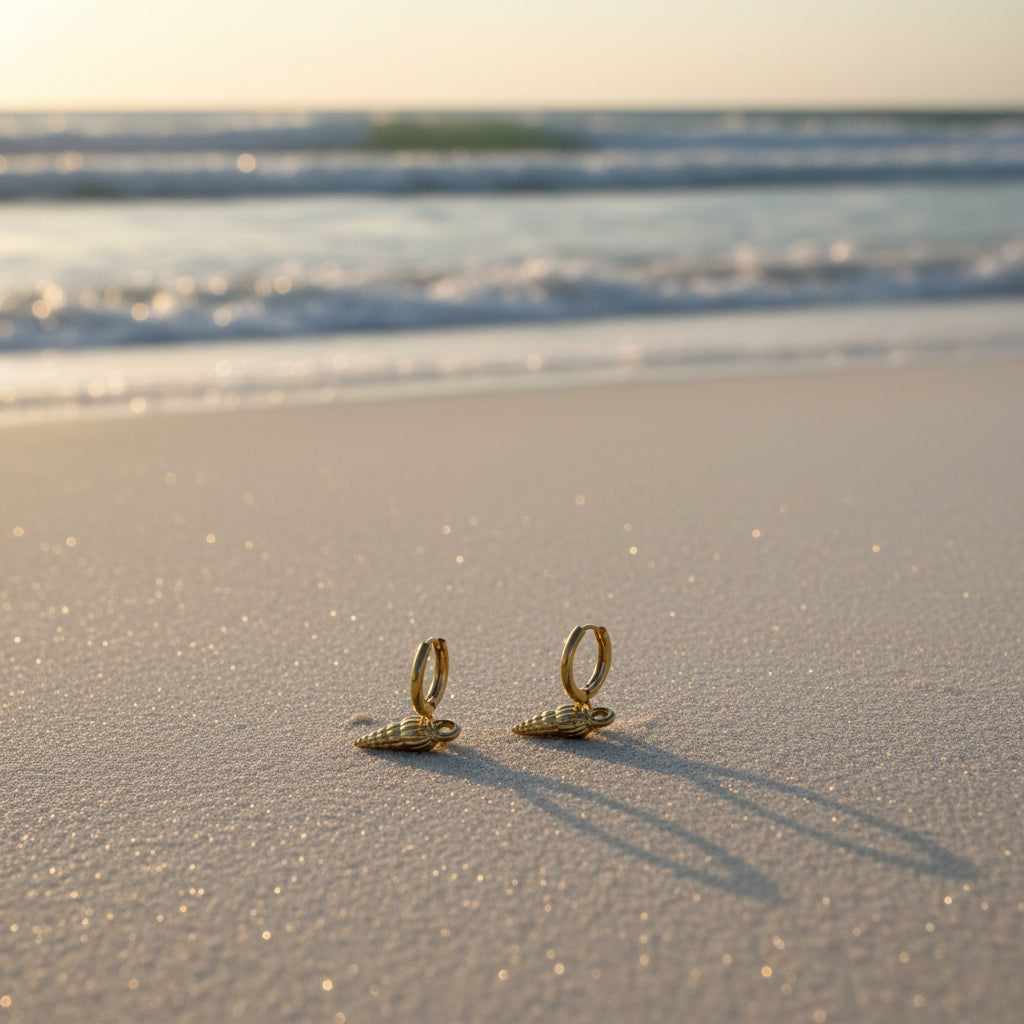 Stainless Steel Hoops w/ Conch Shell Dangle